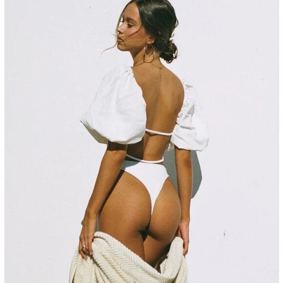 Sabo White Natalia Puff Sleeve Bodysuit Size Large - Picture 2 of 6